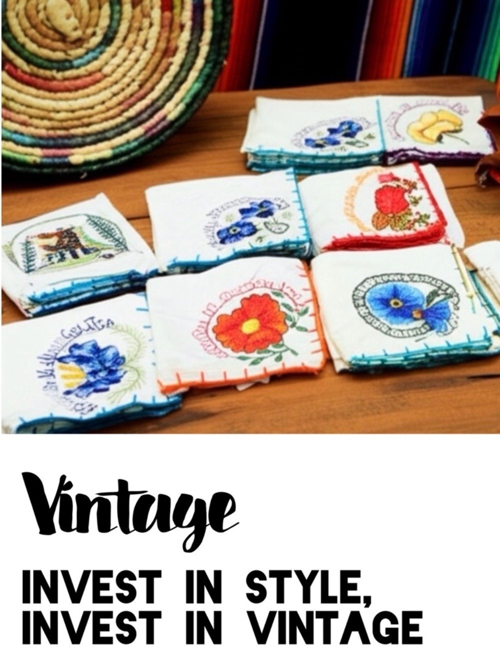 Mayan Embroidered Mexican Hand Crafted VINTAGE Handkerchiefs *RARE* Set of 6